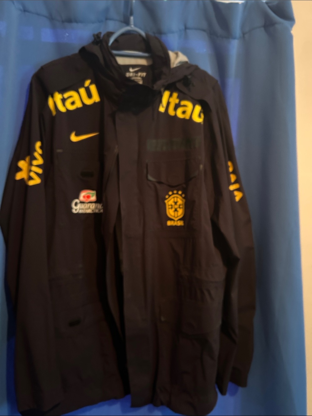 Nike Black Raincoat with Yellow Brazil Team Accents